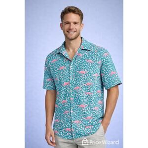 Chubbies Flamingo Shirt Print bzutton Down Men's Medium Tropical Short Sleeve